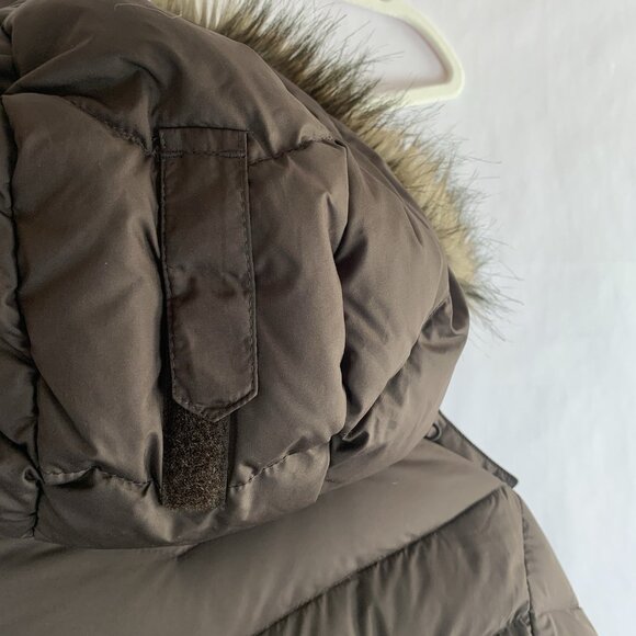 Eddie Bauer Womens Puffer Coat Quilted Goose Down Hooded Fur Jacket Medium Brown - Picture 7 of 14